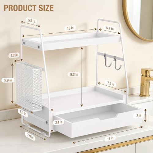 2-Tier Bathroom Counter Organizer with Drawer, Wood Counter Storage Shelf - Image 2