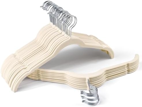 Sishynio Velvet Hangers 30 Pack, Non-Slip Slim Felt Clothes Hangers Beige by Sishynio