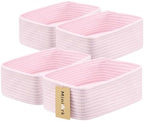 MiniArk Small Storage Baskets for Organizing | Closet Organizer Bins | Shelf Toy Basket | Woven Rope Baskets | Cube Decorative Box | Shallow Basket | 11.5x7.5x4.7” | 4 Packs Light Pink by MiniArkStorageBasketsHome