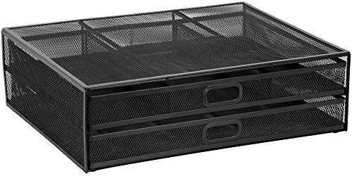 MOUNT-IT! Computer Monitor Stand With Drawers, Metal Mesh Riser and Organizer for Laptops and Computer Screens, Laptop, and Printer Accessories and Office Supplies (Black) - Image 2