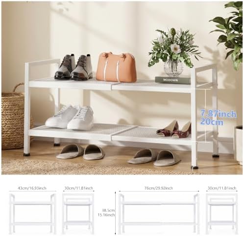 Expandable Shoe Rack for Closet, Entryway, Shoe Storage, 2-Tier, White - Image 3