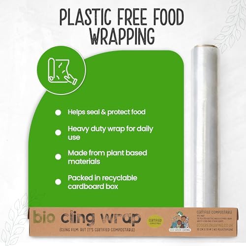 Eco Green Living Biodegradable Cling Film Bio Cling Wrap 100% Compostable, BPA & Plastic-Free Food Wrap, Vegan, Fridge & Freezer Safe, Recyclable Cardboard Dispenser. 4 Pack 30cm x 30m - Image 4