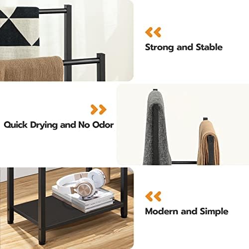 HOOBRO Free Standing Towel Rack for Bathroom, 16.5" L x 9.4" W x 31.5" H, 2 Tier Blanket Rack, Blanket Holder, Drying and Display Rack with Shelf, Black BB02LB01 - Image 4