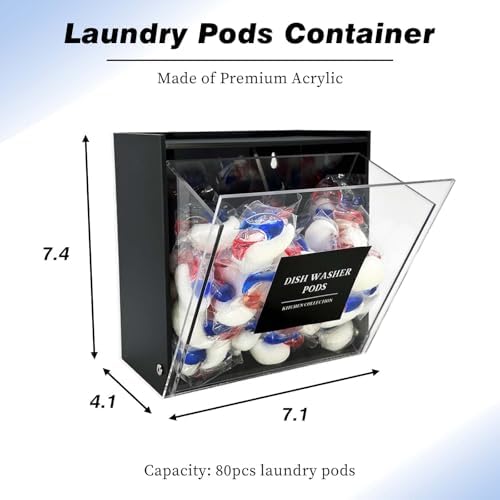 Laundry Pods Container, Acrylic Wall Mounted Organizer with Extra Labels, Candy Dispenser Coffee Pod Holder Dishwasher Pods Case for Home,Kitchen, Office, Black - Image 2
