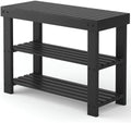 NEWBULIG Shoe Rack Bench, 3-Tier Bamboo Organizer, 11x28x18in, Black by NEWBULIG