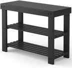 NEWBULIG Shoe Rack Bench, 3-Tier Bamboo Organizer, 11x28x18in, Black by NEWBULIG