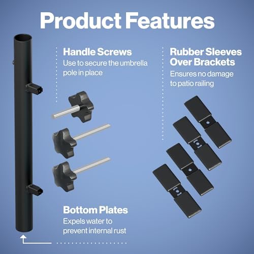 Patio Umbrella Holder – Easy Installation - Space Saving Umbrella Holder Design - Outdoor Umbrella Base and Mount - Attaches to Railing Maximizing Outdoor Patio Space and Shade, Black - Image 5