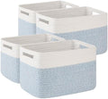 OIAHOMY 4 Pack Storage Basket, 13"x9"x7.8" Cotton Rope Baskets for Shelves, Closet Organizer for Bedroom & Living Room, Soft Decorative Bins for Organizing Towels, Books & Toys, Light Blue & White by MasterofSpaceOptimization