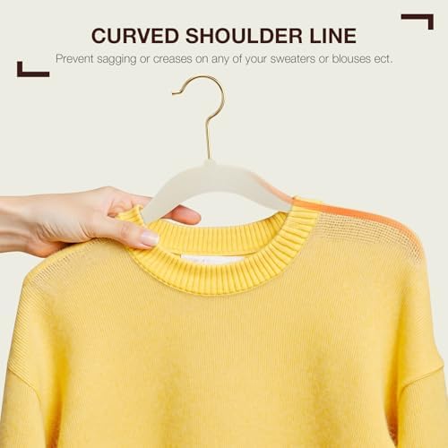 Korpai 50 Pack Beige Velvet Hangers,Felt Hangers with Gold 360°Swivel Hook,Coat Hanger Non Slip,Heavy-Duty,Space Saving,Slim Clothes Hangers for Pants,Outfit,Skirts,Suits,Coats,Dresses ect. - Image 5