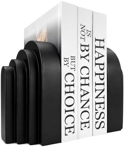 Book Ends for Heavy Books, Resin Decorative bookends, Heavy Duty Bookend for Shelves, Book Stopper for Shelves, Modern Home Decor Aesthetic Book Ends, Layered Arch Design Set of 2(Matte Black) by GUSFREUD