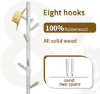 Solid Wood Round Base Coat Rack, Free Standing Hall Coat Tree with 8 Hooks（+2 spare for Coats, Hats, Bags, Purses, for Entryway, Hallway, Rubberwood Hooks,Base and Pole(Round Base,White) - Image 2
