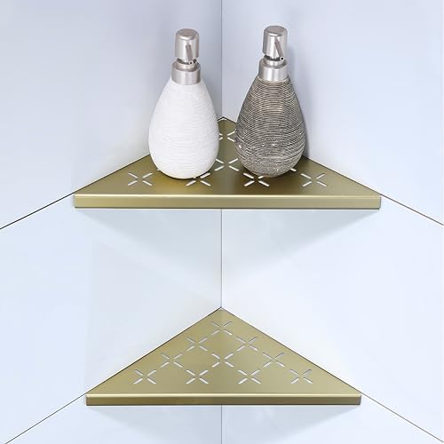 10" Corner Shower Shelf, 2-Pack Shower Shelves SUS304 Stainless Steel Bathroom Shelves for Tile Walls, Recessed Corner Shelf Organizer Rack, No Drilling (Brushed Gold) by XiarnotogiHome