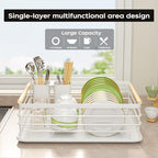 Dish Racks for Kitchen Counter: Wooden Handles, Thickened Metal, No Assembly. Small Dish Drying Rack: Ideal for Small Households. Drying Rack Kitchen: White - Image 2