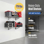 SafeRacks Steel Garage Wall Shelves 2-Pk w/Hooks, 500lb, Hammertone (18x36) - Image 2