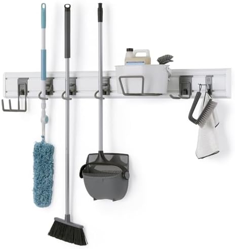 TRINITY 9-Piece Heavy Duty Wall Track Storage System, Wall Mount Utility Rack Organization Kit for Garage, Shed, Pantry, Garden Tools, with 2 PVC 28" Panels & 7 Hooks, Up To 150 Lbs Per Panel, White by TRINITY