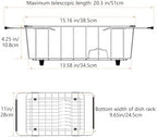 NiuYichee Stainless Steel Dish Drying Rack (15" L X 11" W X 4.1" H), Expandable Fruit & Vegetable Drain Rack Over Sink, Dish Drainer Rack in Sink, with Utensil Holder & Silicone Mat (16") - Image 2