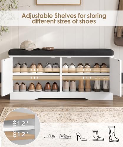 Akxomel 39.4" Shoe Storage Bench 2 Doors Wooden Entryway Bench White - Image 6