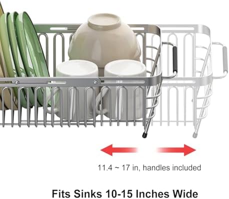 304 Stainless Steel Expandable Dish Drying Rack for 10-15in Sinks - Image 3