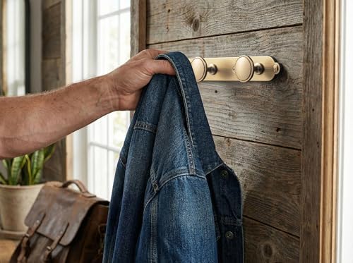 Goo-Ki Champagne Bronze Coat Rack Wall Mount with Orbit Rim Backplate, Modern Heavy Duty Zinc Alloy Coat Hooks, Soft Gold Hat and Towel Hanger Rail for Entryway, Bathroom and Mudroom (3 Hooks) - Image 6