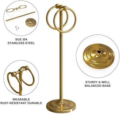 BGL Fingertip Towel Holder Stand Hand Towel Ring for Bathroom or Kitchen Vanity Countertops to Store Hand Towels Washcloths or dishcloths - 2 Hanging Rings,Gold… - Image 3