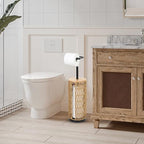 Trongee Freestanding Toilet Paper Holder with Storage,3 Rolls of Boho Toilet Paper Holder Stand with Lid,Gold Toilet Tissue Holder Stand Rattan Paper Storage Wicker Toilet Roll Holder Basket - Image 6