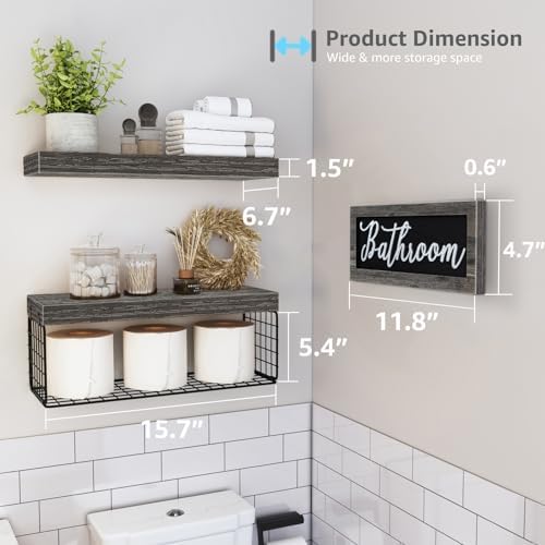 QEEIG ‎Bathroom Shelves with Decor Sign (Grey, 15.7") - Image 3