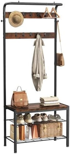 Hall Tree with Bench and Shoe Storage, 4-in-1 Entryway Organizer with 10 Hooks and Storage Shelf,Coat Rack Freestanding with 2-Tier Storage Shelf for Living Room, Bedroom Rustic by Relaxinsideexploreoutside