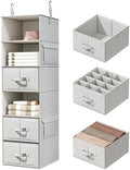 6-Shelf Hanging Closet Organizer with 3 Fabric Drawers, Silver Gray by Vailando