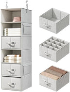 6-Shelf Hanging Closet Organizer with 3 Fabric Drawers, Silver Gray by Vailando