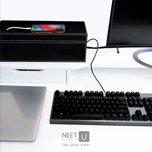 NEET Cable Management Box Large, Computer Cord Organizer, Hide and Conceal, Power Cable Organizer, Computers and Desks, Black Stitched Leather - Image 3