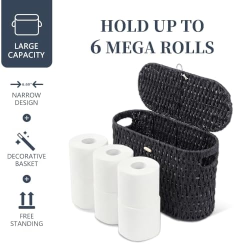 Coeusy Toilet Paper Storage Basket with Lid, Wicker Basket for Bathroom - Image 6