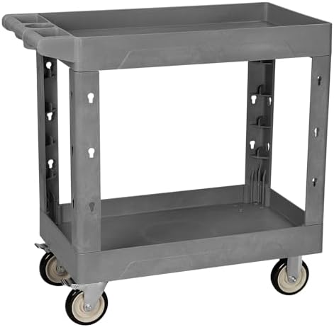 2-Shelf Heavy Duty Utility Cart with Wheels, 34 x 17-Inch Plastic Rolling Tool Cart, 550 lbs Capacity Mechanic Work Cart for Garage,Warehouse,Workshop by Tooremine
