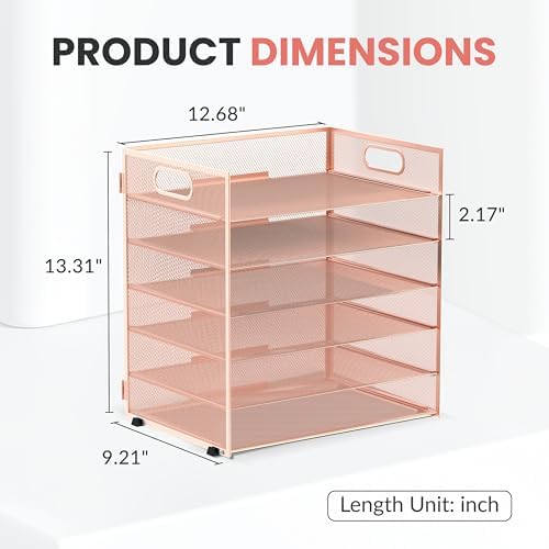 Daltack 6-Tier Paper Organizer for Desk with Handle, Rose Gold, 2 Pack - Image 2