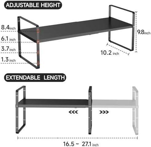 Expandable Cabinet Shelf Organizer, 16.5"~27''L, Black - Image 2
