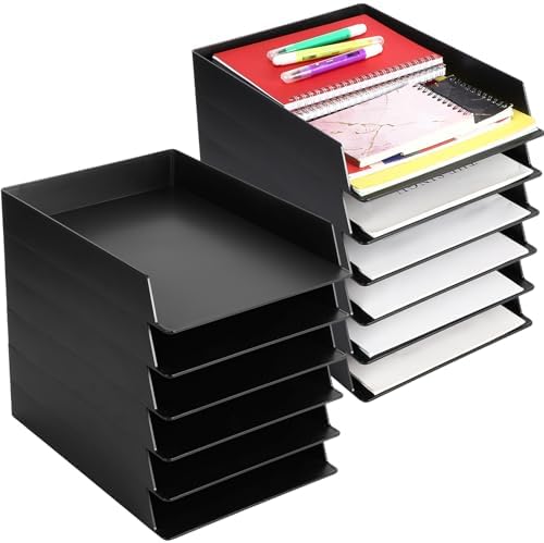 Wenqik 12 Pcs Stackable Paper Trays Rectangular Plastic Desk Holder Desktop Document File Organizer Storage Letter for Office Classroom (Black) by Wenqik