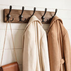 WEBI Rustic Coat Rack Wall Mount,Solid Wood Coat Hooks Wall Mounted Coat Hanger,16" Hole to Hole,Hook Rack Rail,5 Triple Hooks for Hanging Coats,Jacket,Clothes,Farmhouse,Brown - Image 2