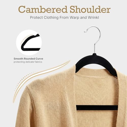 HOUSE DAY Black Velvet Hangers 120 Pack, Premium Clothes Hangers Non-Slip Felt Hangers, Sturdy Black Hangers Heavy Duty Coat Hangers, Durable Suit Hangers, Space Saving No Hanger Mark Rotating Hook - Image 6
