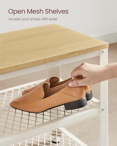 VASAGLE 3-Tier Shoe Rack, Storage Bench with Metal Mesh Shelves and Seat - Image 5
