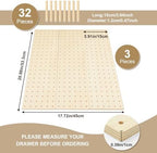 3 Pcs Wood Pegboard Drawer Organizer, Natural Wood, 21 x 5.91 Inch, Pine - Image 2