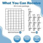 uxcell 2Pcs Wire Wall Grid Panel, 16" x 12" Metal Photo Hanging Display Grid Shelf Decorative Gridwall Wire Board Organizer with Hook for Art Display Frame Home Decor, Black - Image 3