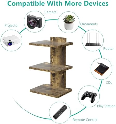 WALI Floating TV Shelf, 3 Tier Projector Shelf for DVD Player, Routers, Game Console, Cable Boxes, Living Room Decor Accessories, Wall Mount Shelves Holds Up to 22lbs(CS303NC), 3-Shelf, Vintage Brown - Image 4