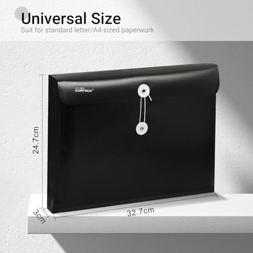 Plastic Expandable Envelopes Files Document Folders, for Letter A4 Size, with String Tie Closure - 1-1/4 Inch Expansion - for School Office & Home (Black, Horizontal) - Image 2