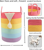 Woven Cotton Rope Laundry Basket Hamper 16" x 22" Large Rainbow - Image 2