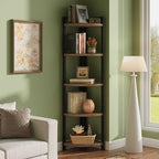 FATORRI Tall Corner Shelf, Industrial Corner Bookshelf, Wood and Metal Corner Shelf Stand for Living Room, Rustic Display Plant Stand for Home Office (Medium Walnut) - Image 5