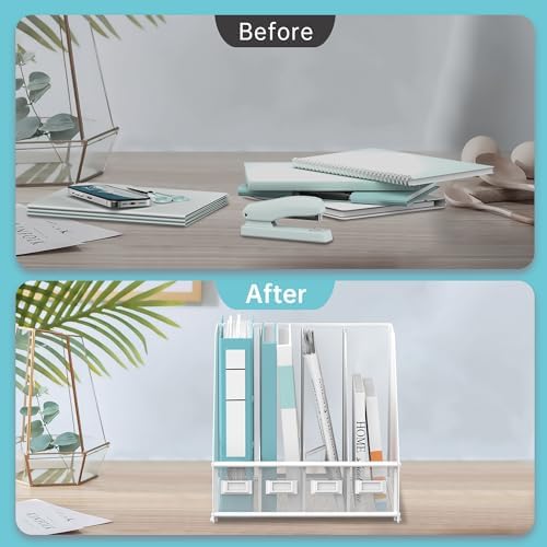 4-Compartment Magazine File Holder and File Organizer for Desk, White - Image 5