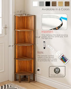 Corner Shelf Stand, 5 Tier Corner Bookshelf,Corner Furniture for Bedroom Display Corner Shelf for Small Space,Wood Shelves with Storage Rack for Living Room,Office,Walnut - Image 2