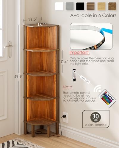 Corner Shelf Stand, 5 Tier Corner Bookshelf,Corner Furniture for Bedroom Display Corner Shelf for Small Space,Wood Shelves with Storage Rack for Living Room,Office,Walnut - Image 2