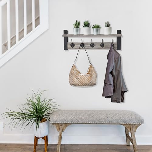 Sorbus Coat Rack Wall Mount with Shelf (Gray, 24 Inch) - Image 2
