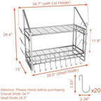 VyGrow 28 Inch Pot Rack Wall Mounted, 2 Tier Pots and Pans Organizer with 20 Hooks and 6 Pot Lid Holders, Heavy Duty Steel Pot and Pan Hanger for Kitchen Cookware Utensils Storage, Silver - Image 2