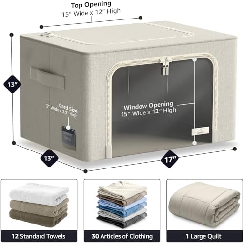Sorbus Clothes Storage Bins with Metal Frame, Clear Window (3 Pack, Beige) - Image 4